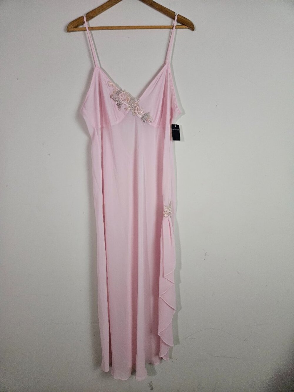 Delicate Sleep Gown Large Pink Sheer Beaded Floral Embroidered Fairy Mermaid